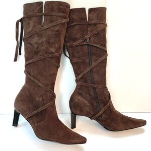 NINE WEST BROWN SUEDE LACE UP BOOTS
